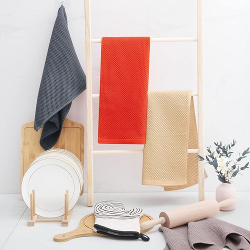 Homaxy Kitchen Dish Towels - 100% Cotton Waffle Weave, Ultra Soft & Absorbent, 13 x 28 Inches, 8-Pack, Apricot