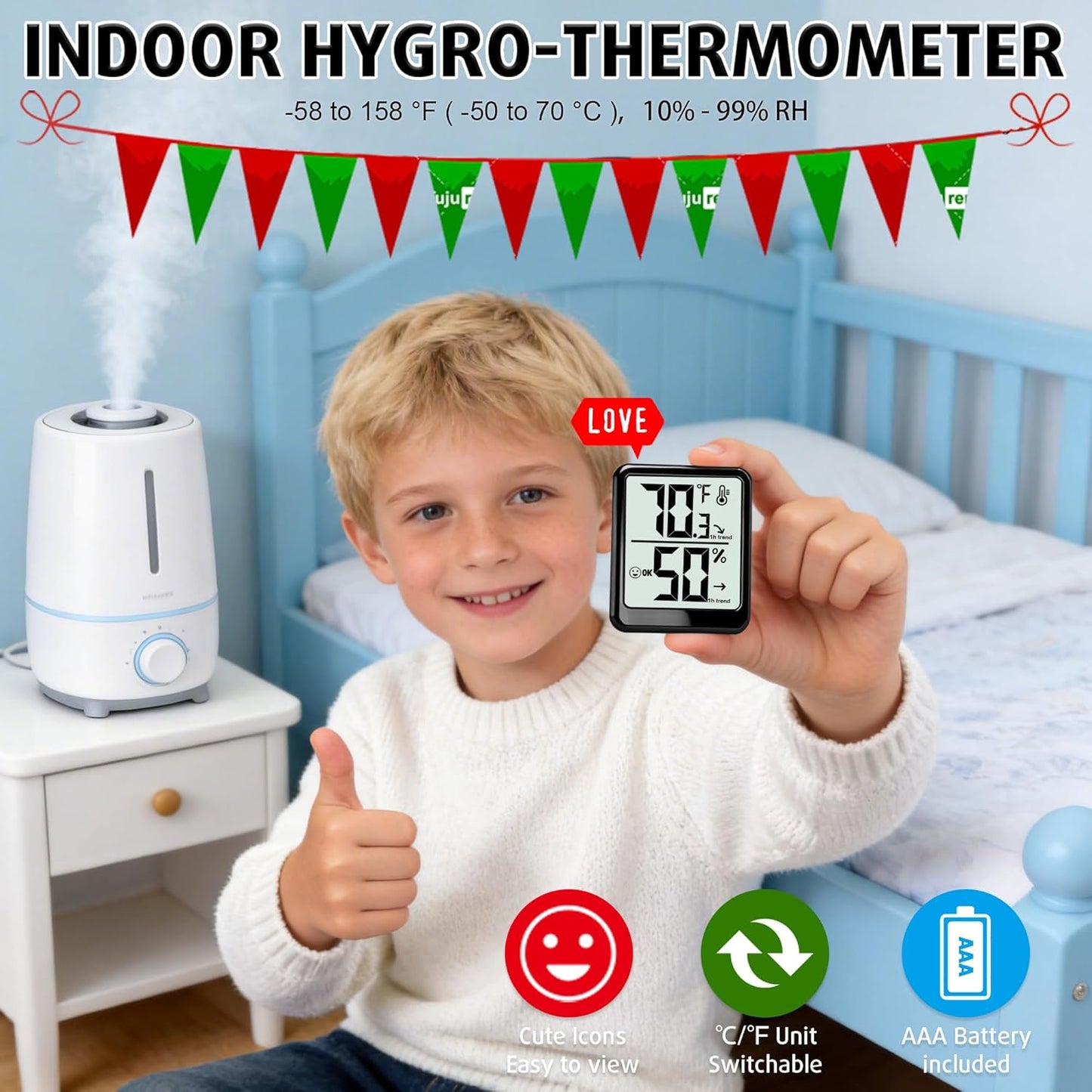 Regine Switzerland Digital Room Thermometer & Hygrometer | Accurate Temperature & Humidity Monitor for Home, Office, Pets, & Plants - AAA Battery Included