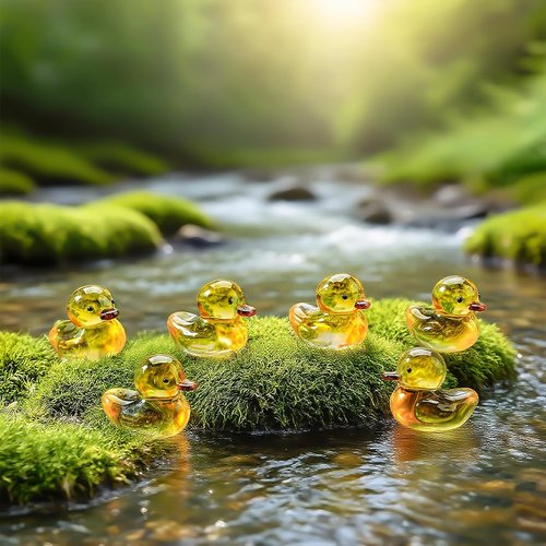 H&D Hyaline & Dora Mini Yellow Glass Duck Figurines - 6 Pcs Crystal Animal Sculptures for Home Decor | 1.3 x 1 Inch