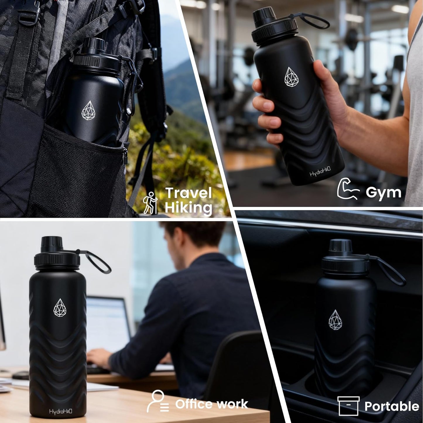 Skiennix 32oz Stainless Steel Insulated Water Bottle - 48H Cold & 24H Hot, Leak-Proof, BPA-Free | Black