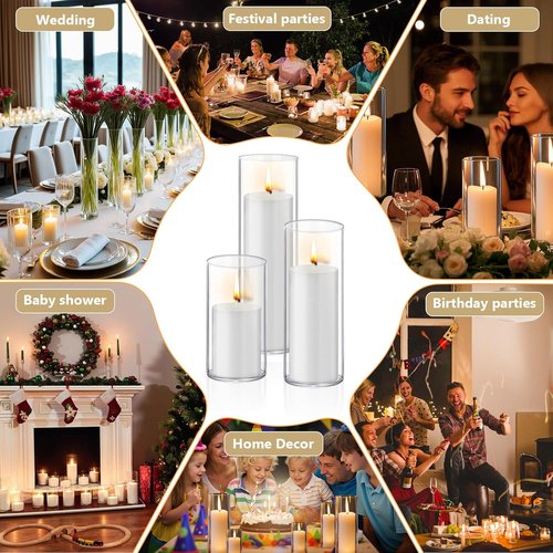 Homjoy 36 PCS White Pillar Candles - Elegant Glass Holders for Weddings & Home Decor | 18 Candles + 18 Holders