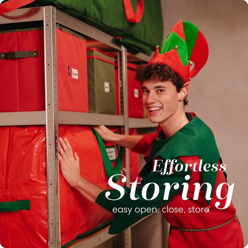 Handy Laundry Christmas Tree Storage Bag - Heavy Duty Waterproof Tarp for 9-Foot Tree | Red with Reinforced Handles & Double Zipper