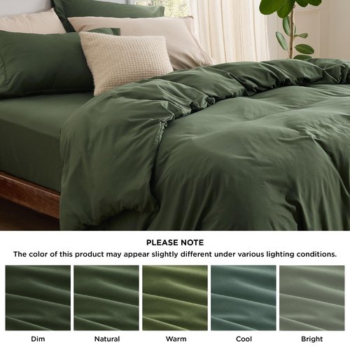 Bedsure Duvet Cover with Fitted Sheet Queen - Cooling Deep Pocket, Hotel Luxury Soft Double Brushed Bedding Set with Zipper Closure, 1 Duvet Cover, 1 Fitted Sheet, 2 Pillow Shams, NO Comforter, Green