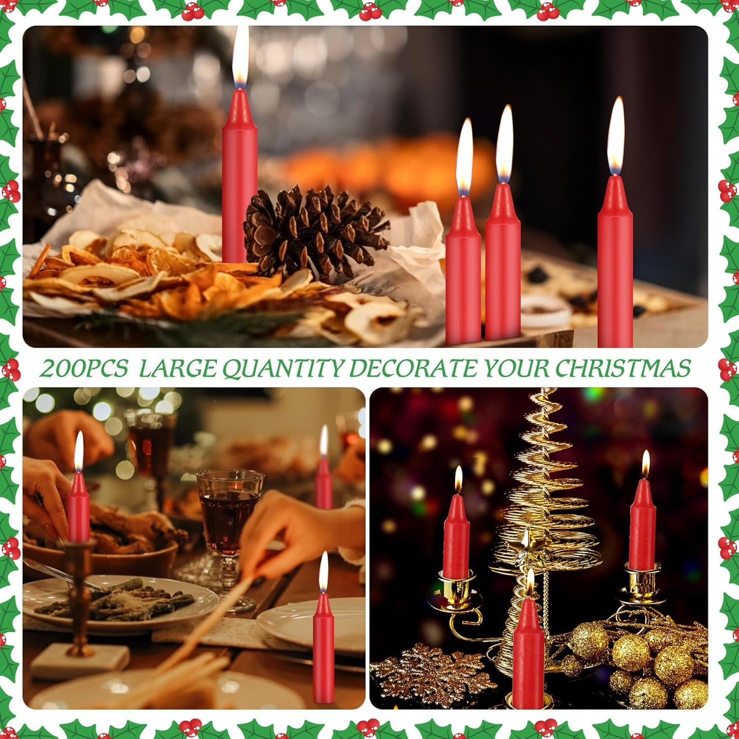 Nuanchu Christmas Pyramids Candles - 200 Pcs Traditional Wax Candles for Holiday Decor | 2.91 x 0.55 Inches