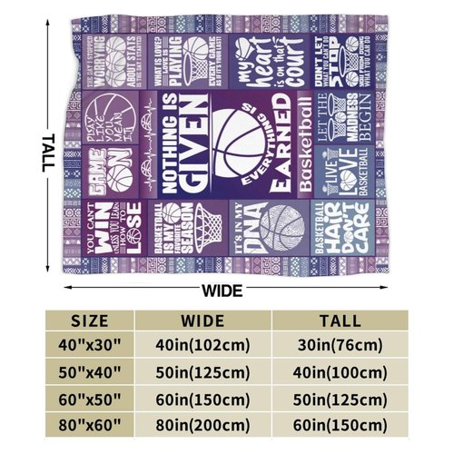 Homieblanket Basketball Blanket for Women Men, Cool Basketball Themed Design Printed Purple Throw Blankets for Teens Adults Lap, Chair Sofa, Soft Fleece Cozy Blanket, 50"x 60"