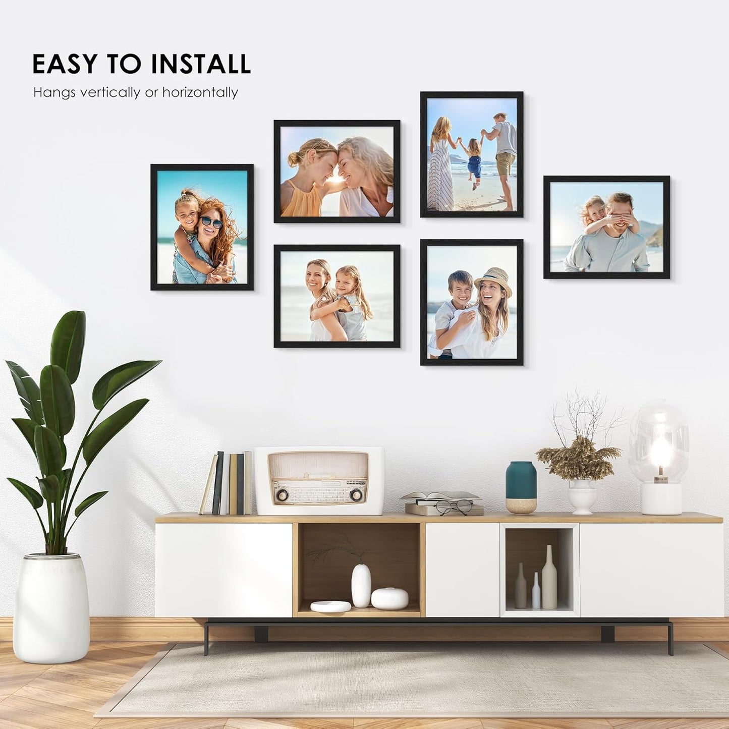 PEALSN 8x10 Picture Frame Set of 6 - Black Woodgrain Frames with HD Plexiglass for Wall or Tabletop Display