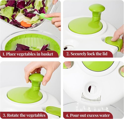 DoubleWave Salad Spinner - Fast Spin & Dry for Fruits, Vegetables & Greens | BPA-Free, Easy Clean | 5.3 Quart Capacity