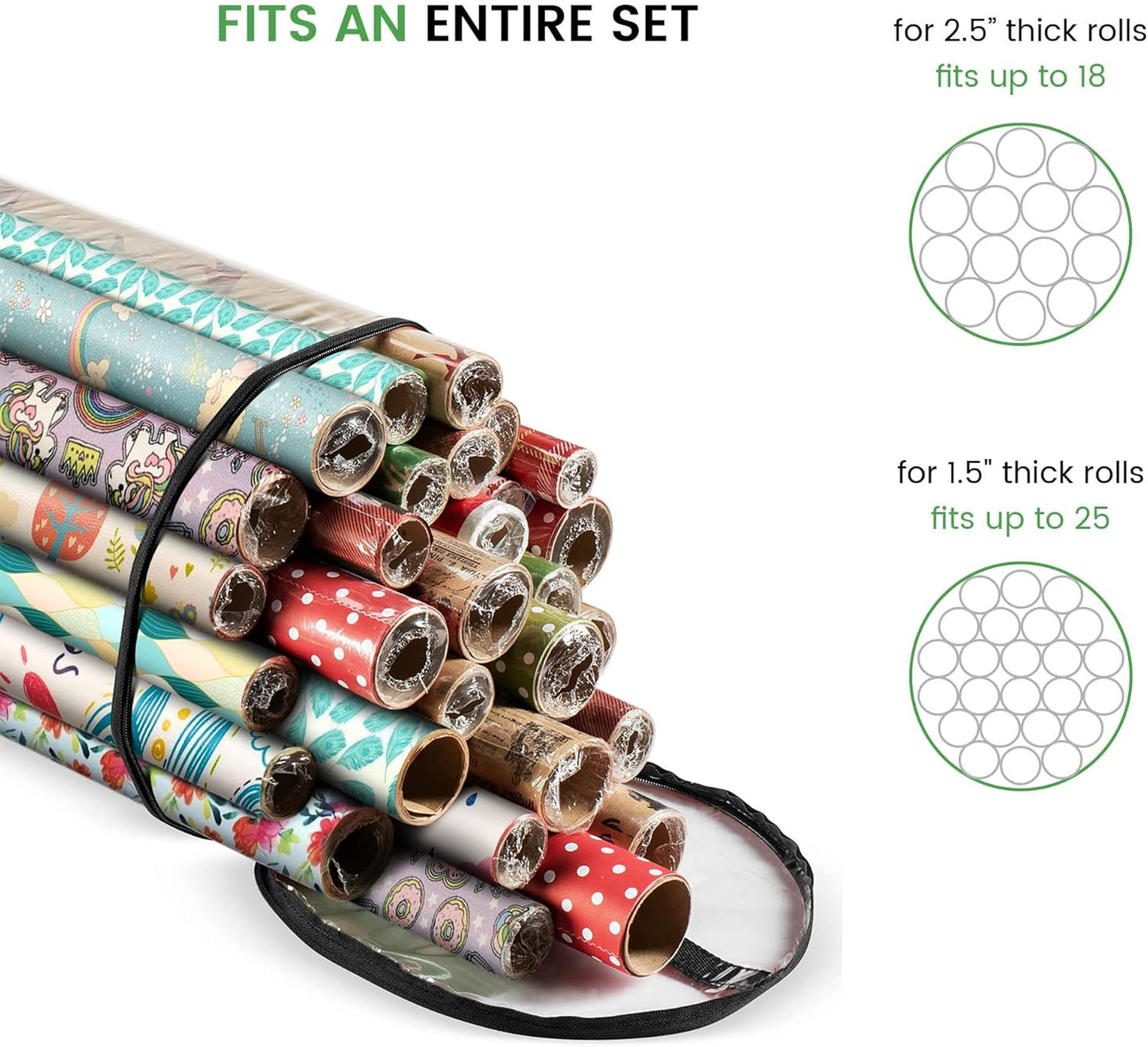 ZOBER Gift Wrap Storage Organizer - 40 Inch Waterproof Wrapping Paper Holder for 25 Rolls - Black