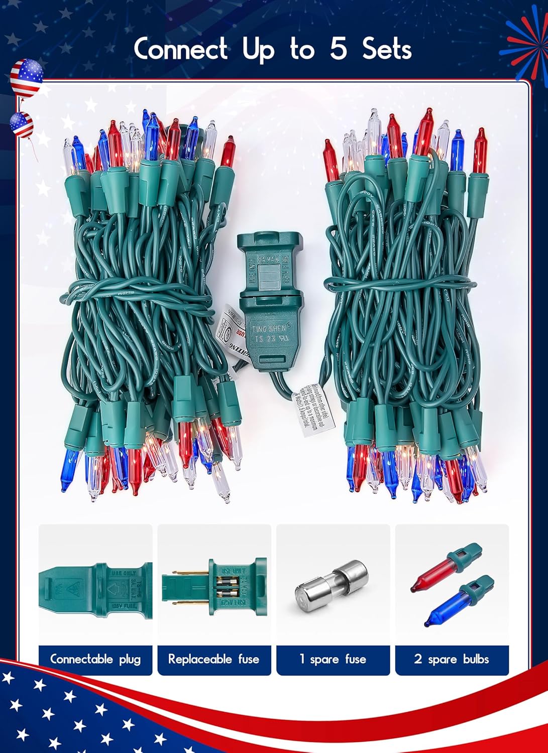 Minetom Christmas Lights - 100 Count Waterproof Mini String Lights for Indoor/Outdoor Holiday Decor | Red, White, Blue