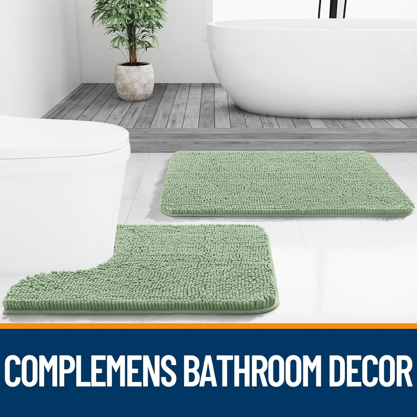 OLANLY Bathroom Runner Rugs - Soft Absorbent Chenille Bath Mats | Quick-Dry Rubber Backing, 44x24, Sage Green