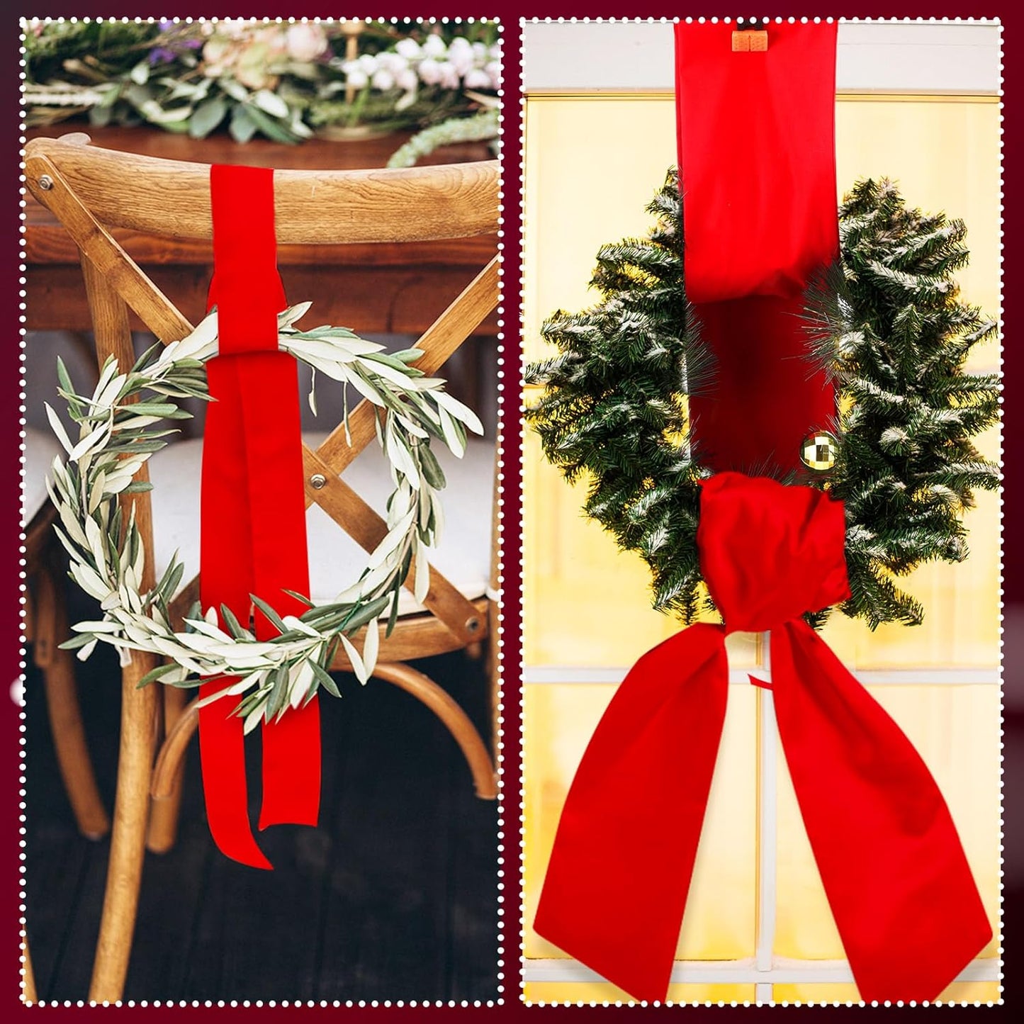 VitalCozy Wreath Sash Set - 4 Pcs Embroidery Blanks for Front Door Decor | Red (4.49" X 56.30")