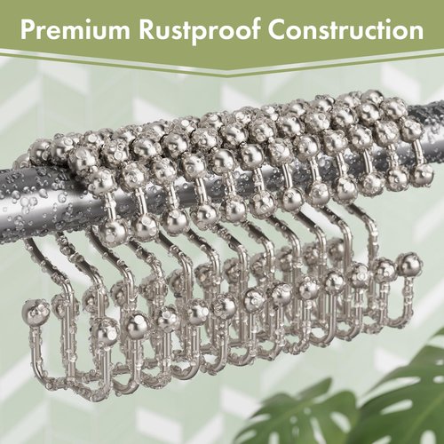 Amazer Shower Curtain Hooks, 12PCS Rust-Resistant Metal Double Shower Curtain Rings for Curtain Rolling Shower Hooks, Shower Rings for Bathroom Shower Curtain Rod, Nickel