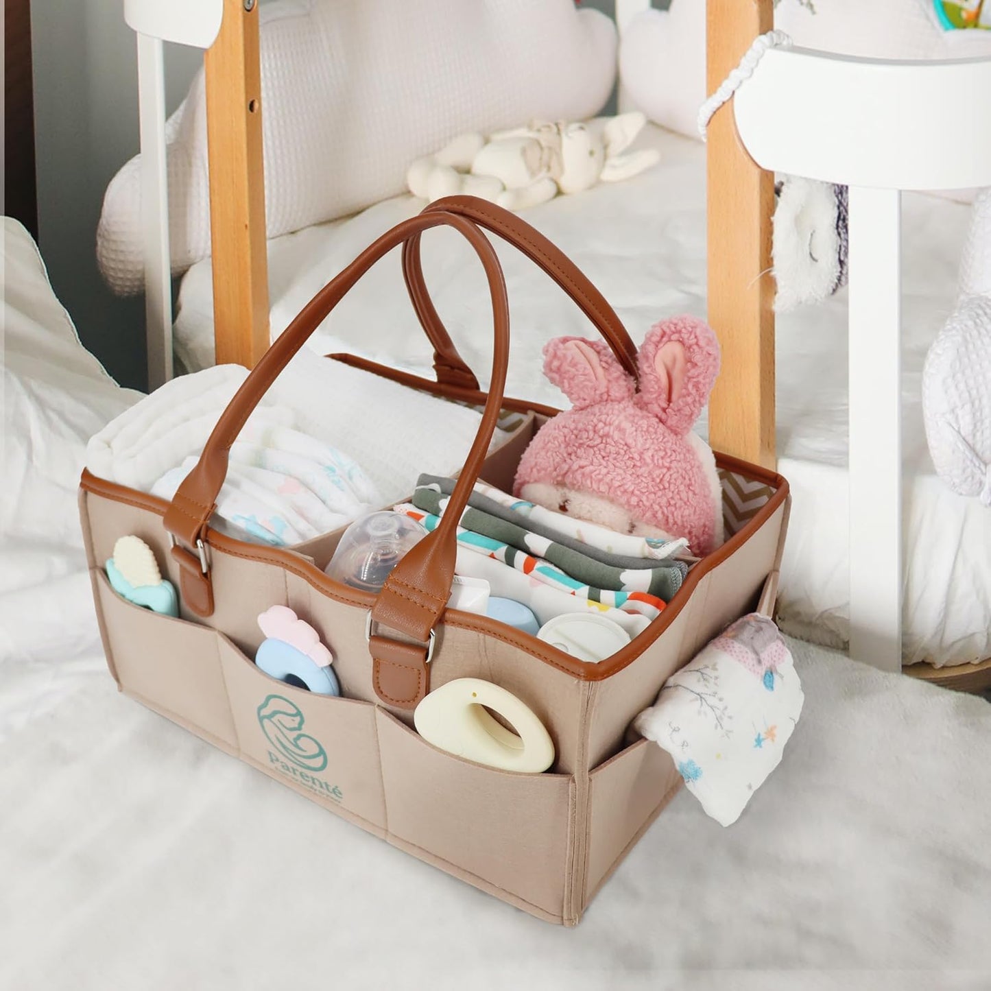 Skiennix Diaper Caddy Organizer - Portable Nursery Storage Bin with Handles | Large Capacity for Baby Essentials