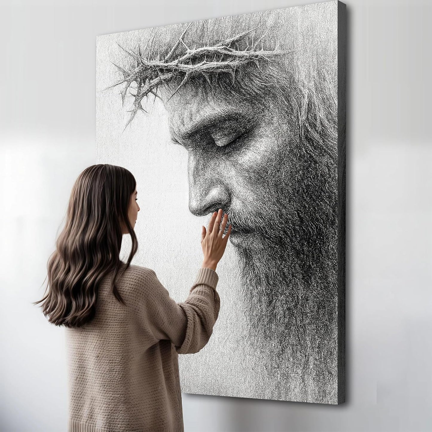 TAILORED CANVASES Jesus Crown of Thorns Canvas Wall Art - Spiritual Christian Home Decor 12x18