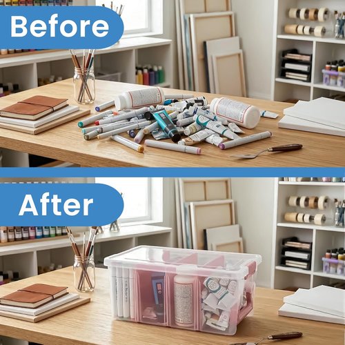 ArtBin Semi Satchel Craft Organizer - Portable Clear Storage Case with 3 Dividers for Supplies