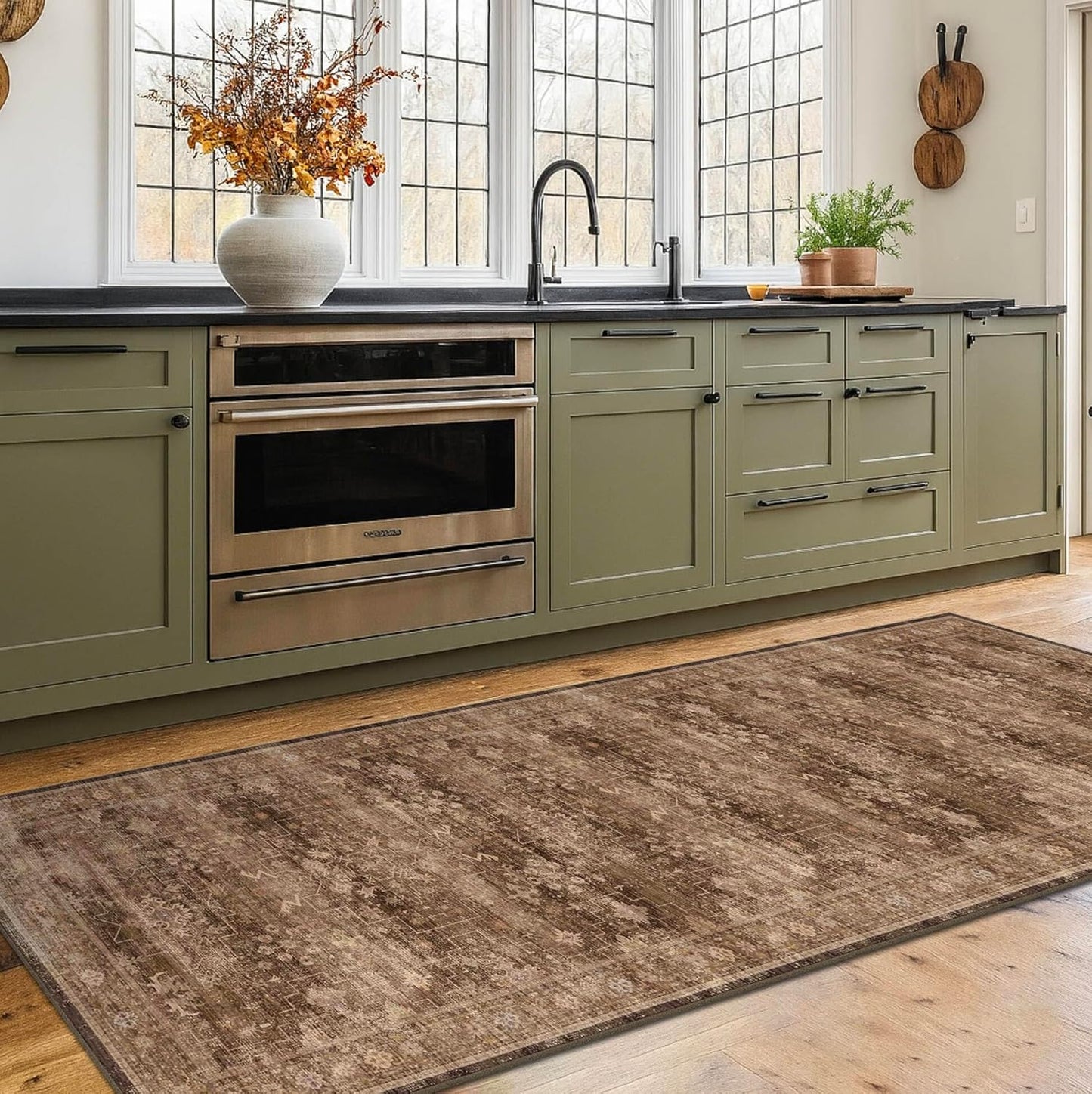 Skiennix Brown Washable Runner Rug - Non-Slip Rubber Backing | 2'6"x8' for Hallways & Entryways