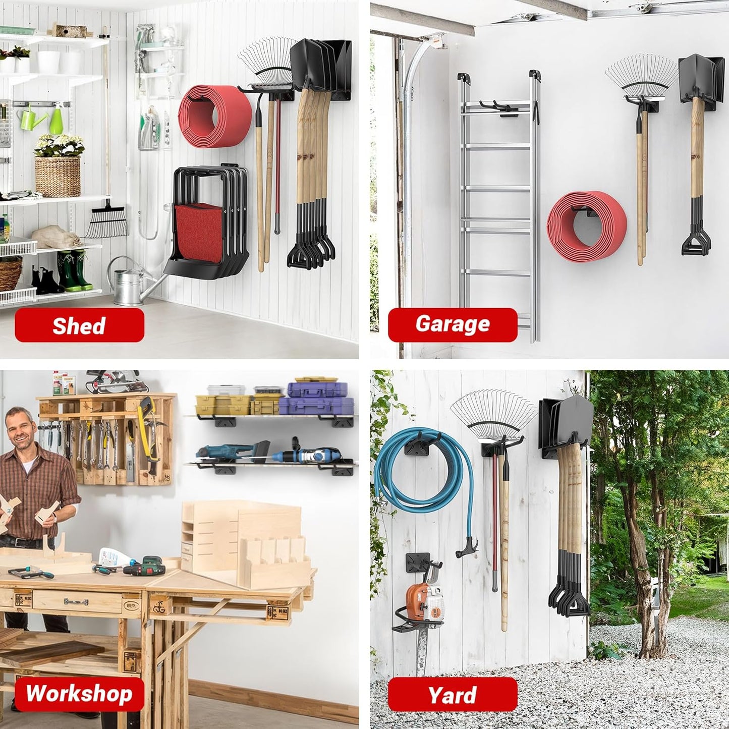 Ultrawall Heavy Duty Garage Storage Hooks - 12.4 Inch Wall Mount Tool Organizer | 4 Pack for Tires, Ladders & More
