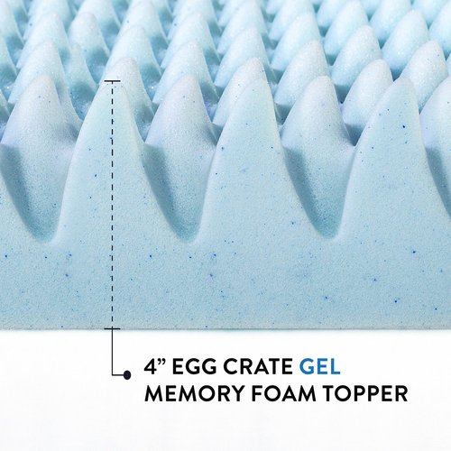 Best Price Mattress 4 Inch Egg Crate Memory Foam Mattress Topper with Cooling Gel Infusion, CertiPUR-US Certified, TwinXL Light Blue