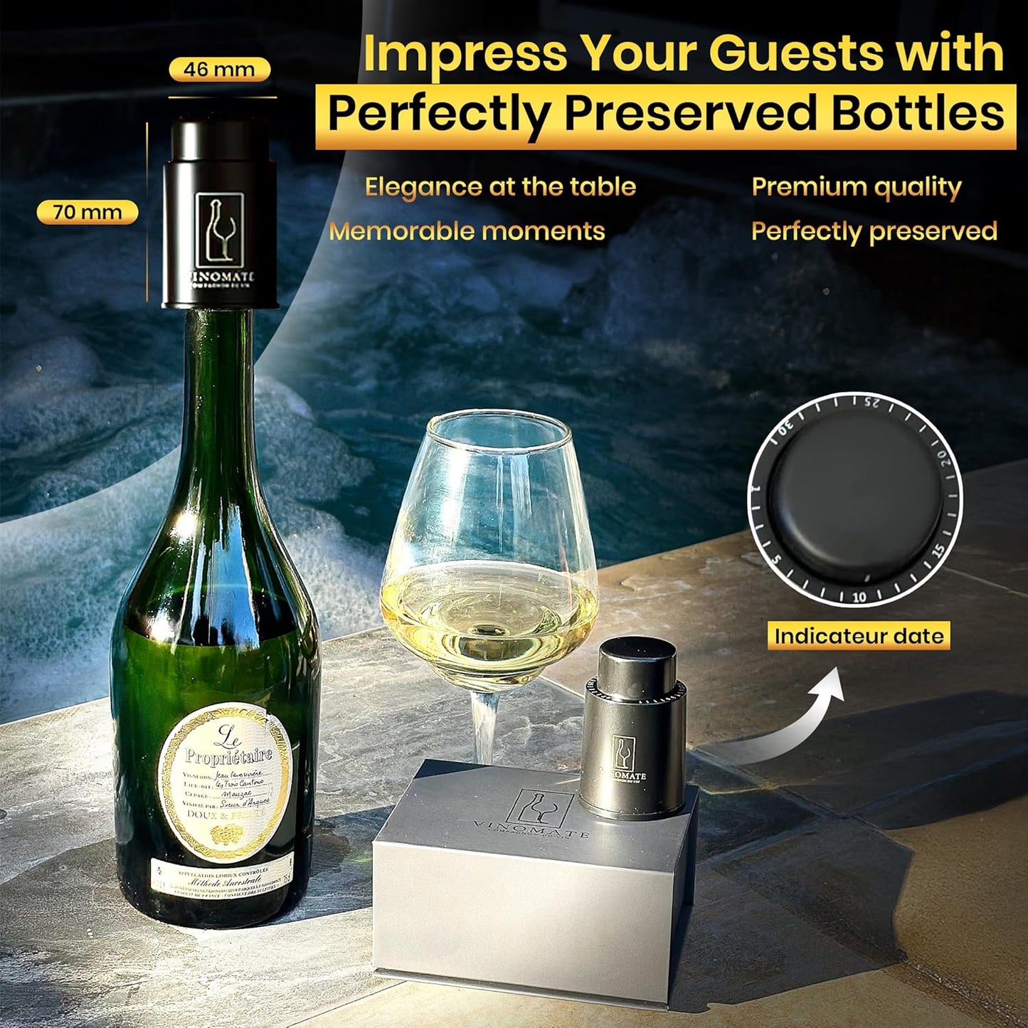Wine Bottle Stopper with Vacuum Pump – Reusable Wine Saver That Preserves Freshness for Days – Universal Fit Wine Preserver, Bar & Kitchen Accessory