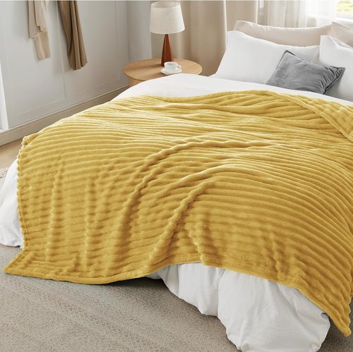 Bedsure GentleSoft California King Size Blanket - Cozy Yellow Fleece Throw for Women, 102x96 Inches