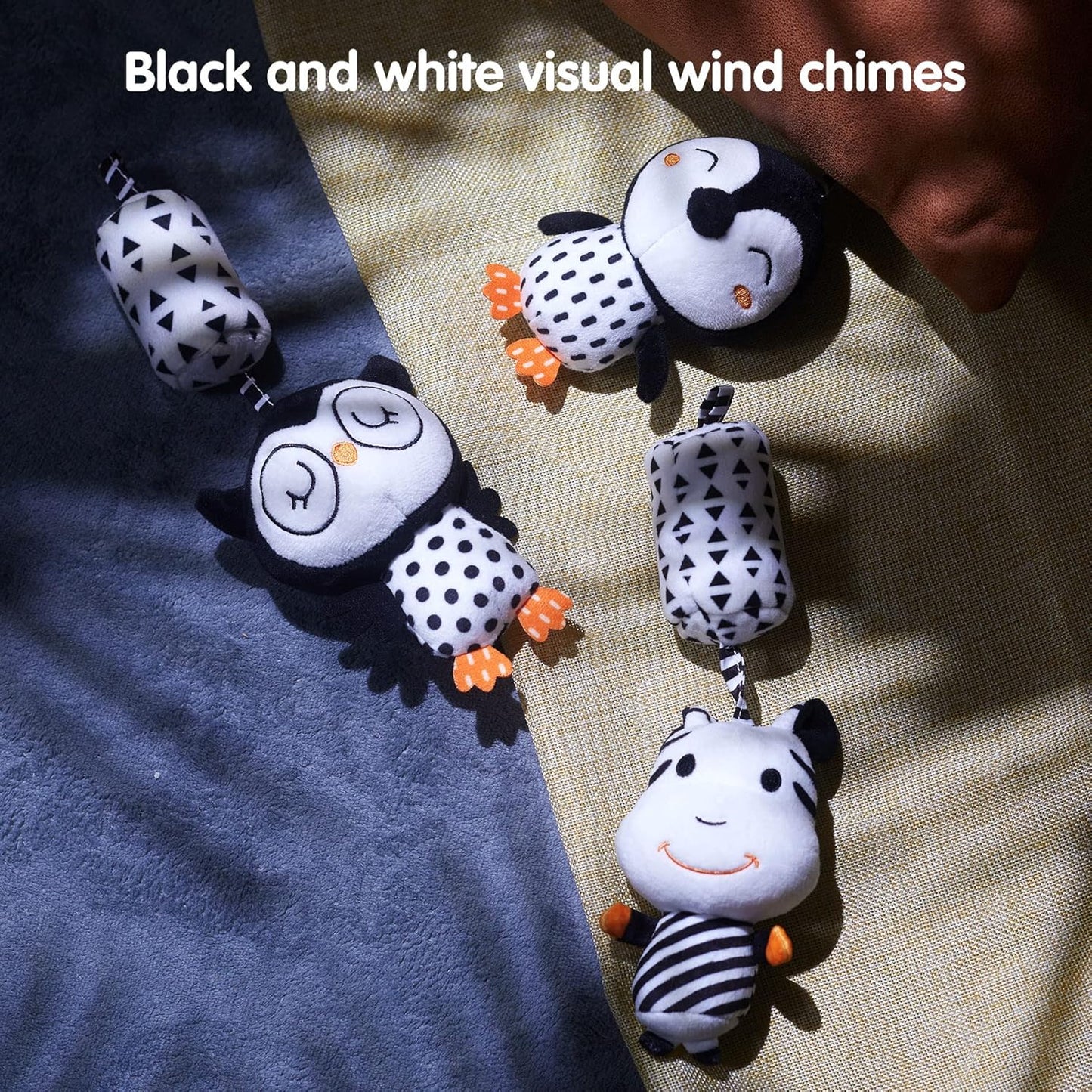 TUMAMA Plush Hanging Rattles - Black and White Baby Toys for Newborns | 4 Pack for Stroller Fun
