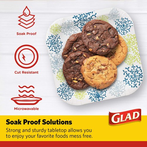 Glad Everyday Round Paper Plates, Blue Hydrangea Print Disposable Dessert and Appetizer Plates for Meals and Parties, Soak Proof and Cut Resistant, Microwave Safe Tabletop Plates, 7 Inch, 50 Count