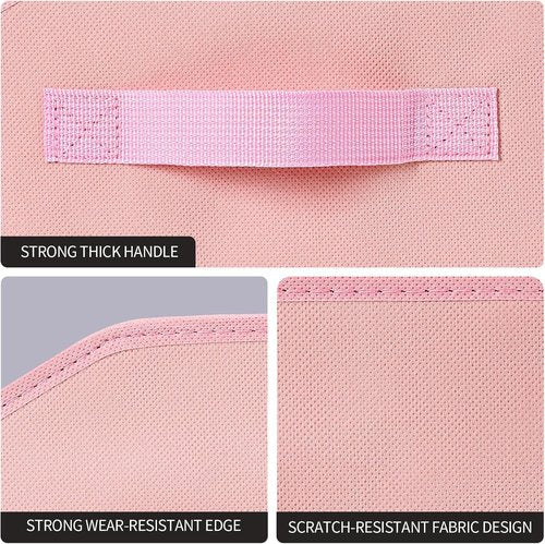 Homsorout Storage Bins - Small Trapezoid Closet Organizer Baskets with Handles, 4 Pack, Pink