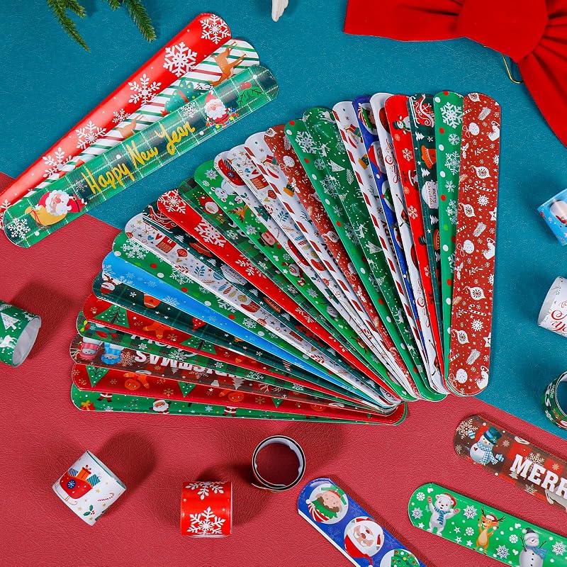 60-Pack Christmas Slap Bracelets - Kids Party Favors, 24 Patterns Variation of THIS listing