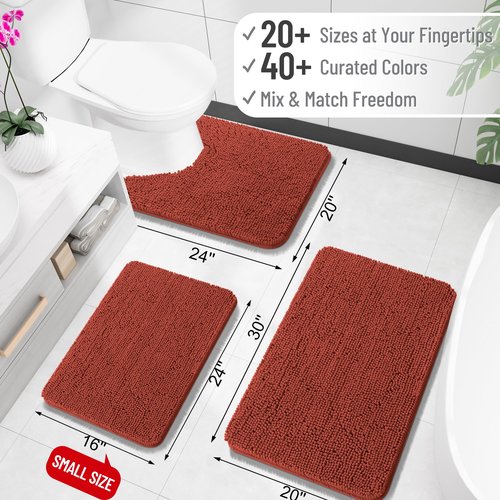 OLANLY Bathroom Rugs 59x20, Extra Soft Absorbent Chenille Bath Rugs, Rubber Backing Quick Dry, Machine Washable Bath Mats for Bathroom Floor, Tub and Shower, Home Decor Accessories, Rustic Terracotta