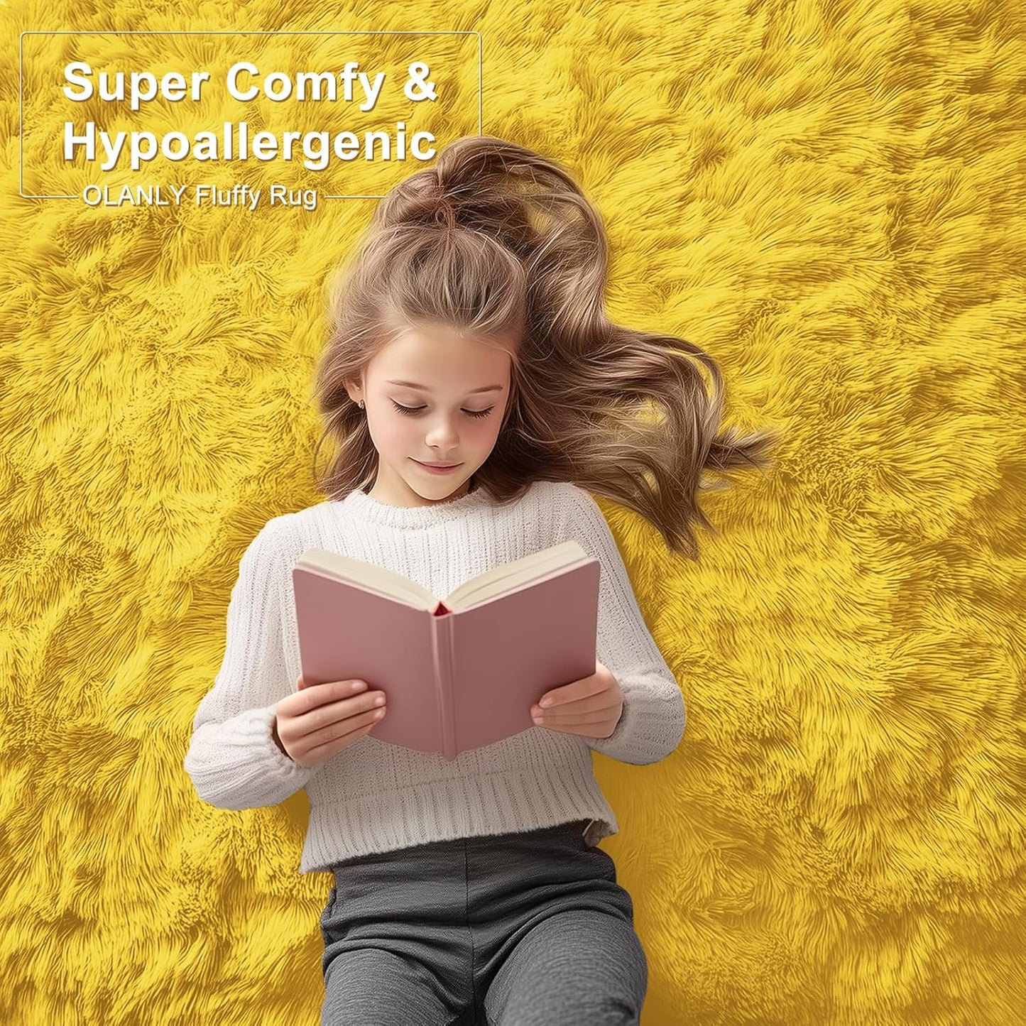 OLANLY Runner Rugs - Soft, Fluffy, Machine Washable | 2x6 ft Yellow Shaggy Carpet for Bedroom & Hallway