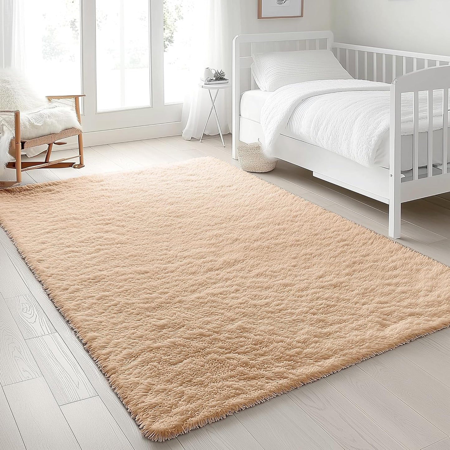 OLANLY Area Rugs - Soft Fluffy Shaggy Indoor Carpet for Living Room & Bedroom | Beige 4x11