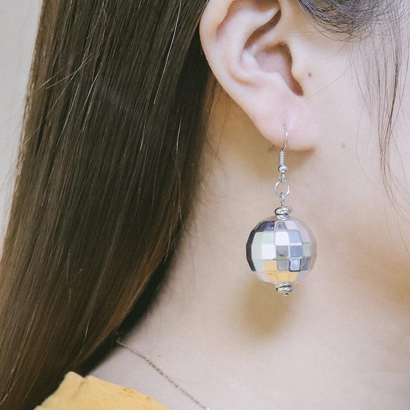 Gold Variation Christmas Earrings Glitter Ball Dangle Earrings 1.8cm Retro Disco Style