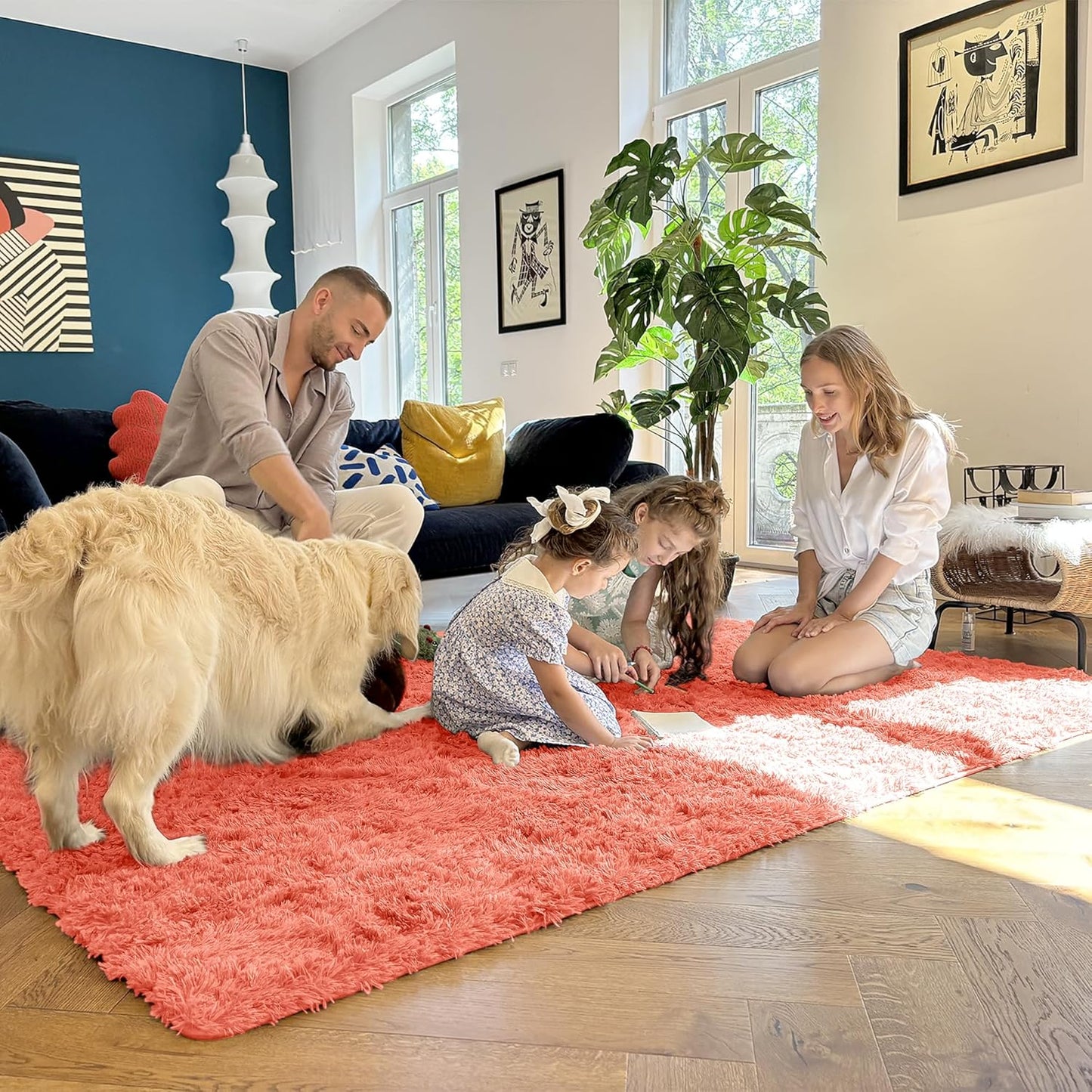 OLANLY Runner Rugs - 2x8 Machine Washable Soft Fluffy Shaggy Carpet for Bedroom & Hallway | Coral Red