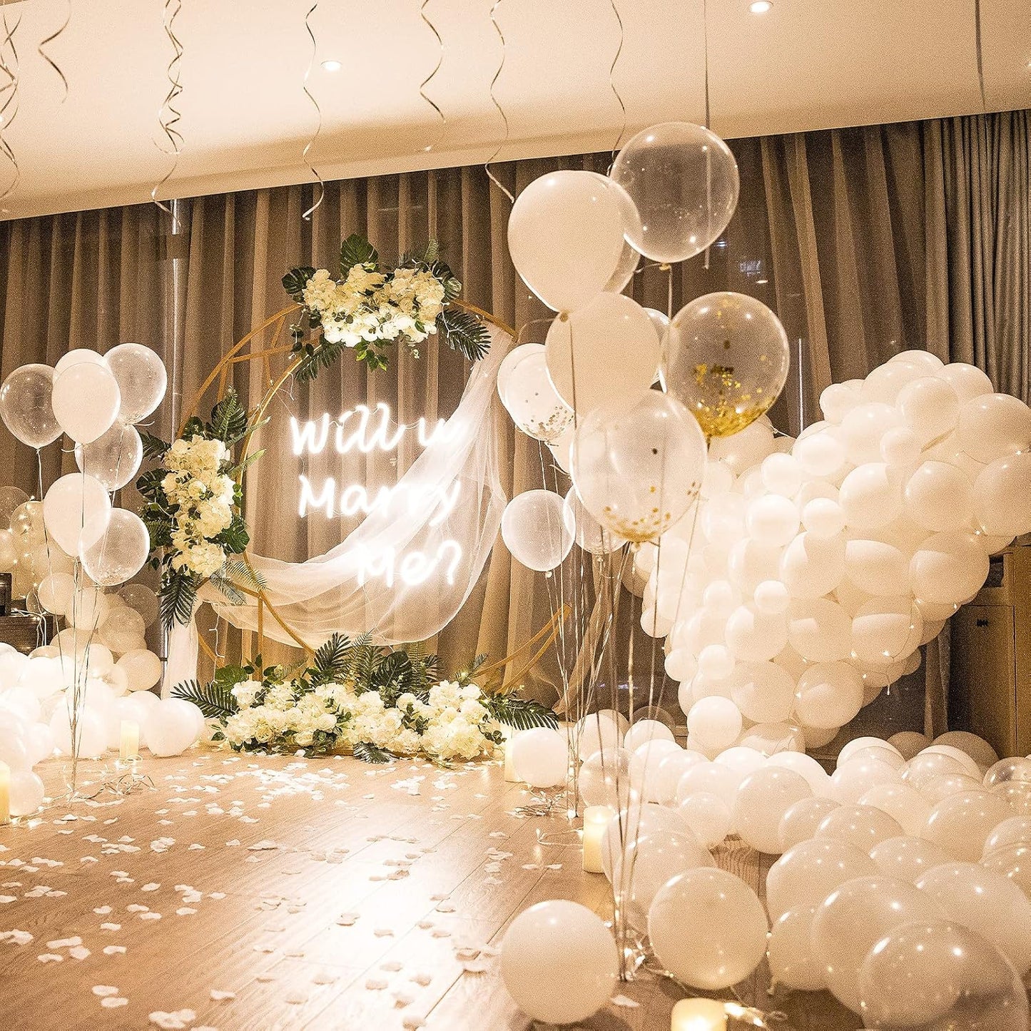ASIYUHY White Balloons - 100 Pack 12-Inch Latex Balloons with Ribbons for Weddings & Parties