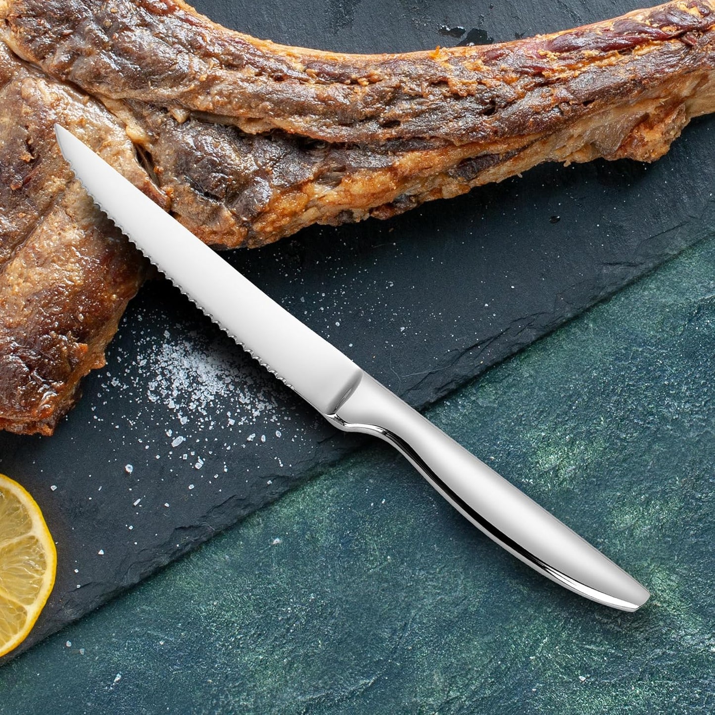SuperCook Steak Knives Set - 12 High-End Stainless Steel Serrated Knives | Dishwasher Safe, Silver