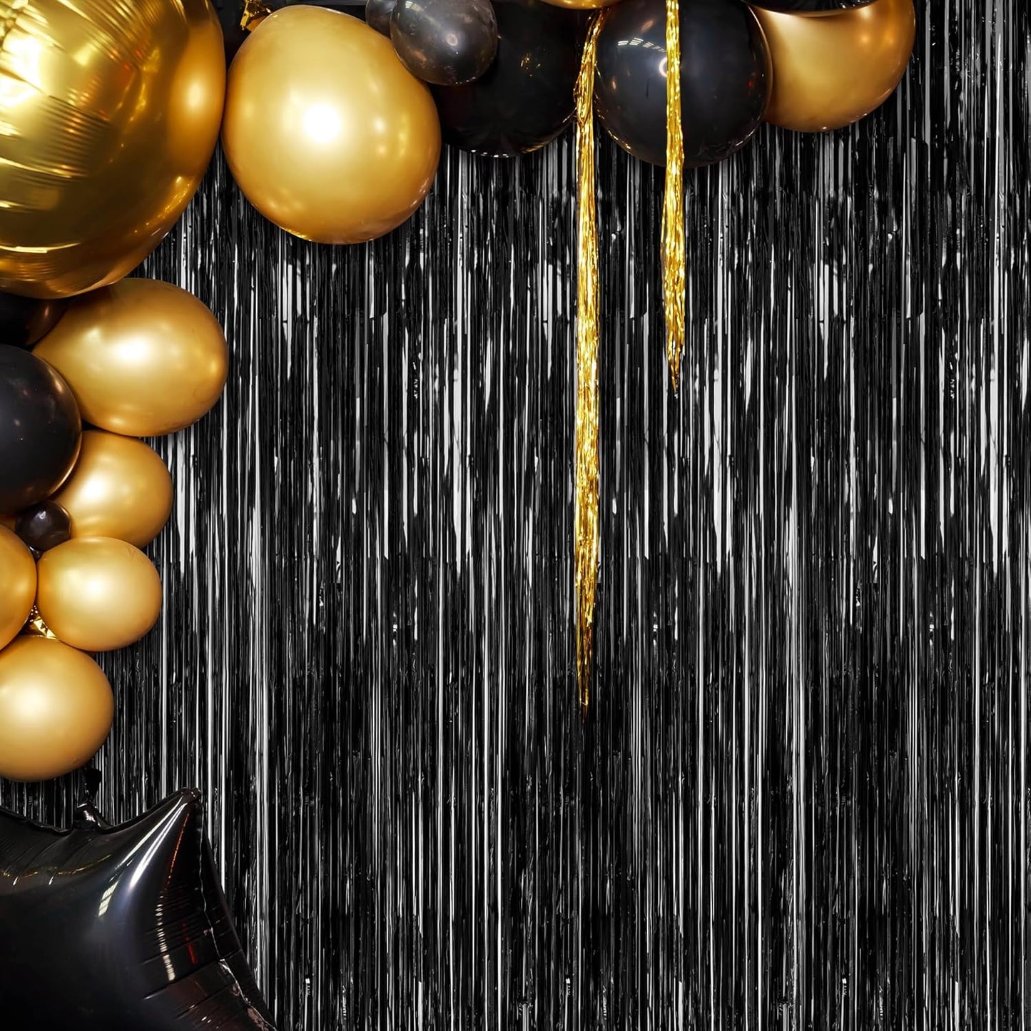 2026 Graduation Party Decorations - 2 Pack Black Backdrop with Metallic Fringe | 3.28 FT x 7.05 FT