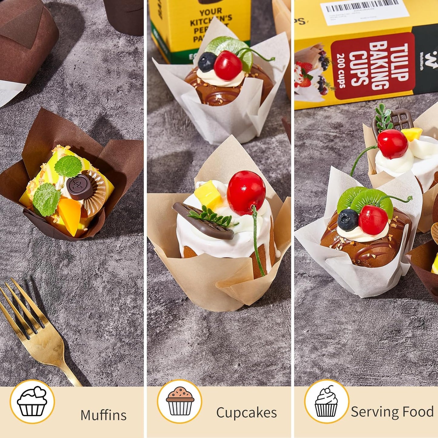 Skiennix Tulip Cupcake Liners - 200PCS Unbleached Food Grade Greaseproof Muffin Wrappers for Baking