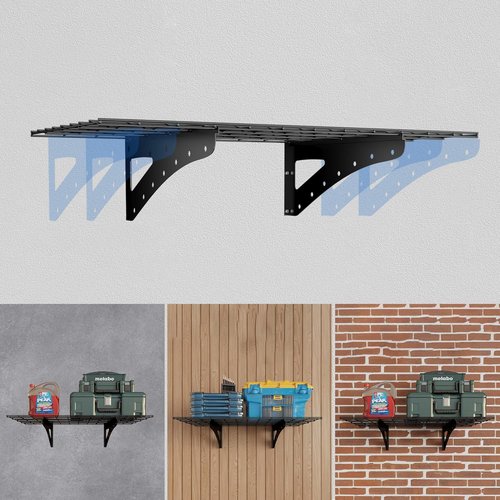 Garage Shelving | Wall Mounted Heavy Duty Set of 2 - 2 x 4 ft Floating Storage Rack, Max Load 250 lbs, Black