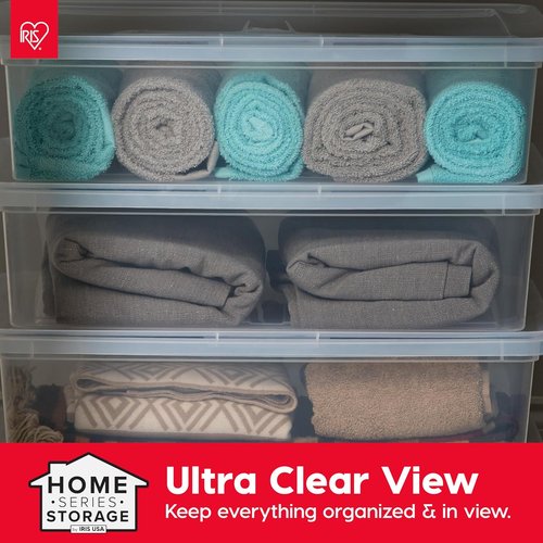 IRIS USA Storage Bins - 10-Pack Clear Stackable Containers with Lids for Organizing Shoes & Classroom | 28 Quart