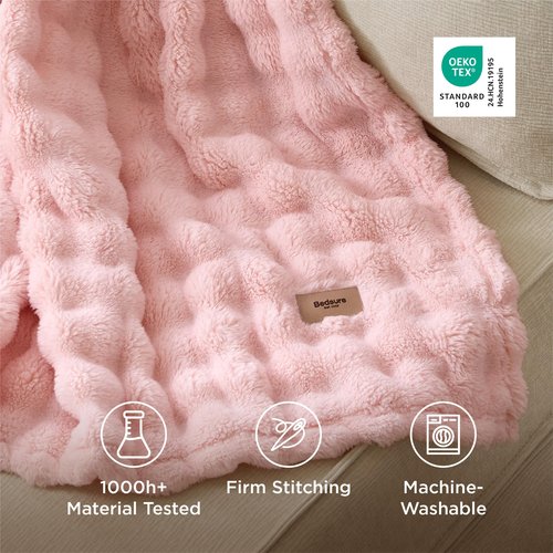 Bedsure 3D Fleece Bubble Blanket for Couch - GentleSoft Pink Throw Mother's Day Blanket for Sofa Bed Room Decor - Luxury Soft Cozy Gifts for Kids Girls, Lightweight, All Seasons, Pink, 50"×60"
