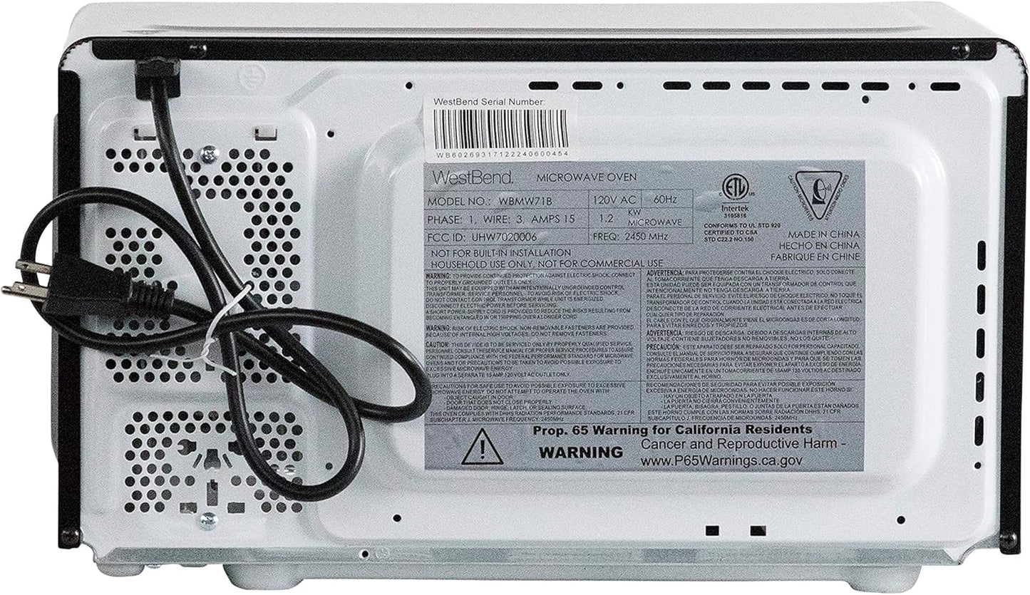 West Bend Microwave Oven - 700 Watts Compact Design with 6 Pre-Set Cooking Settings | 0.7 Cu.Ft., Black