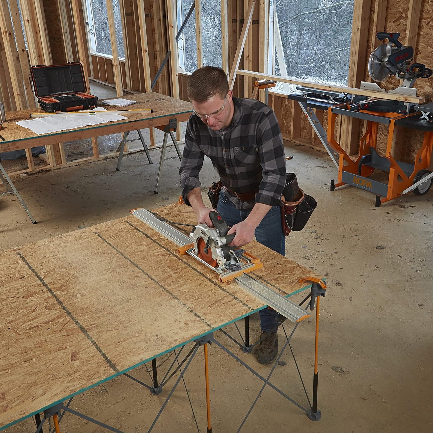 BORA NGX Clamp Edge Saw Guide - 100-Inch Aluminum Track for Precision Circular Saw Cuts