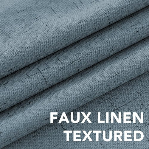 H.VERSAILTEX Linen Blackout Curtains 96 Inches Long 100% Blackout Thermal Insulated Textured Linen Look Curtain Draperies Anti-Rust Grommet, Energy Saving with White Liner, 2 Panels, Stone Blue