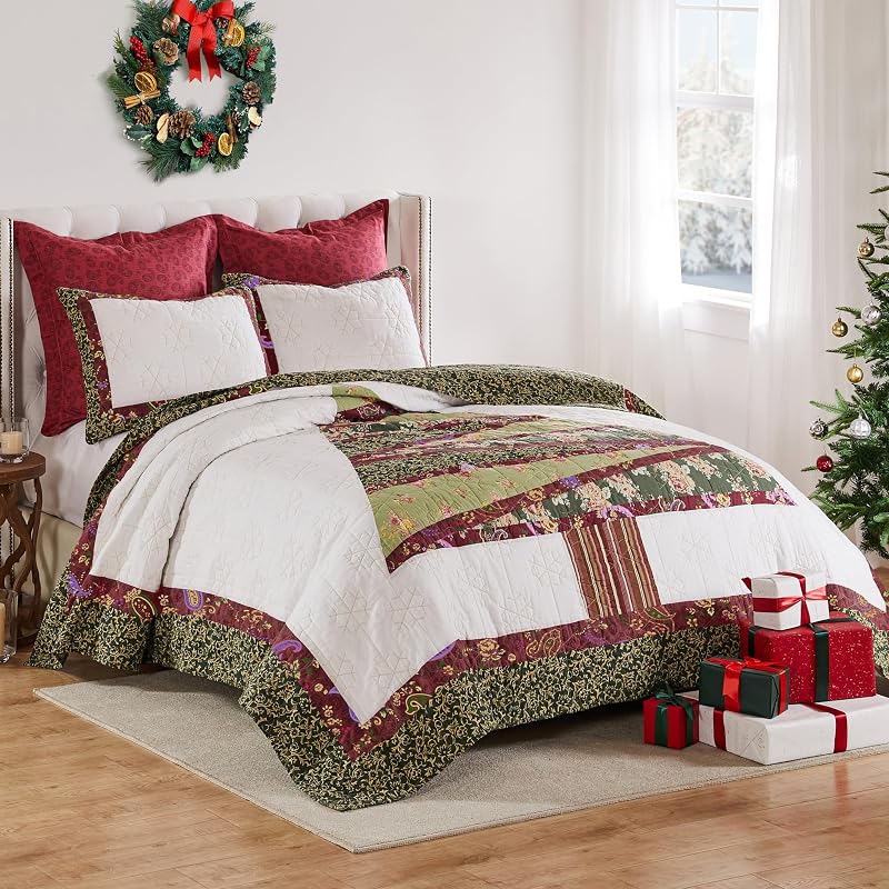 Holiday 3-Piece King/Cal King Cotton Quilt Set - Christmas Tree Pattern by Greenland Home Fashions - Variation Holiday+3-Piece King/Cal King