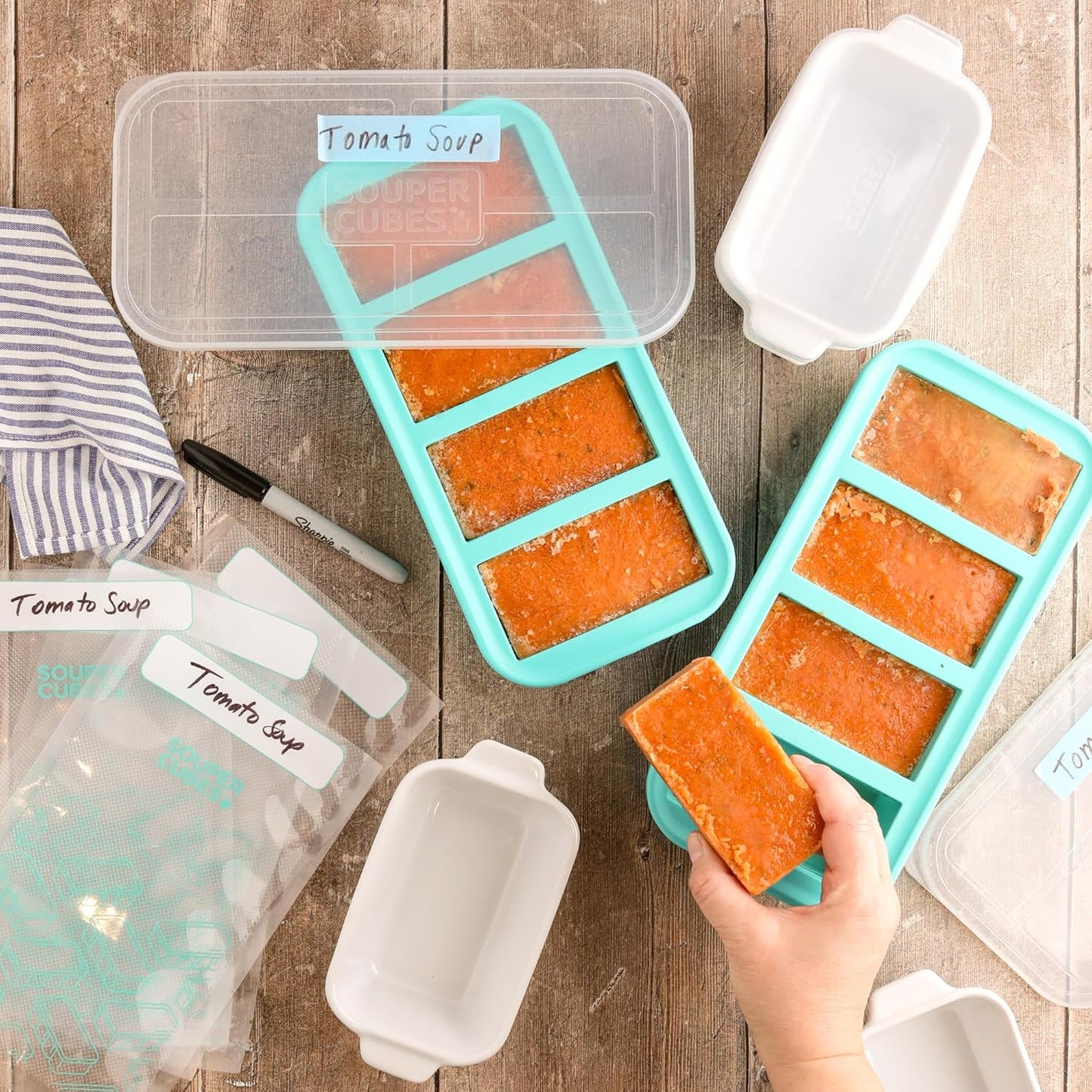 Souper Cubes Stoneware Baking Dishes - Premium Mini Ceramic Oven Dishes with Silicone Covers, Set of 4 | 5" x 3", Made in USA - White