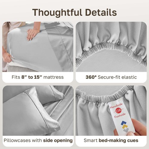 California Design Den Split King Sheet Set - 100% Cotton, Silky Smooth Sateen, Deep Pockets, Light Grey