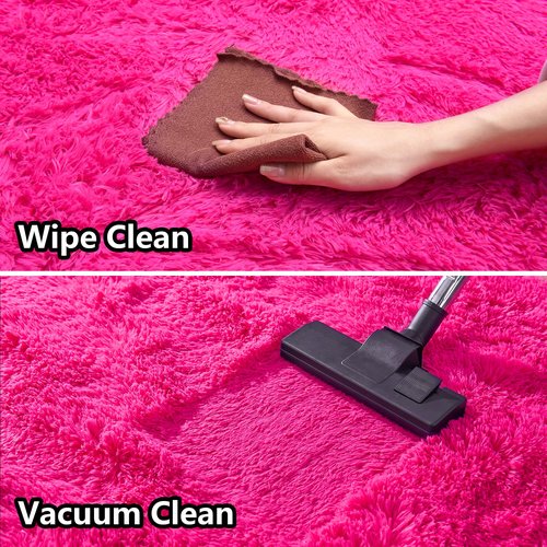 Awaytail Fluffy Area Rug for Living Room 8x10 Feet, Hot Pink Shaggy Rugs for Bedroom 8x10 Area Rugs Non Slip Clearance