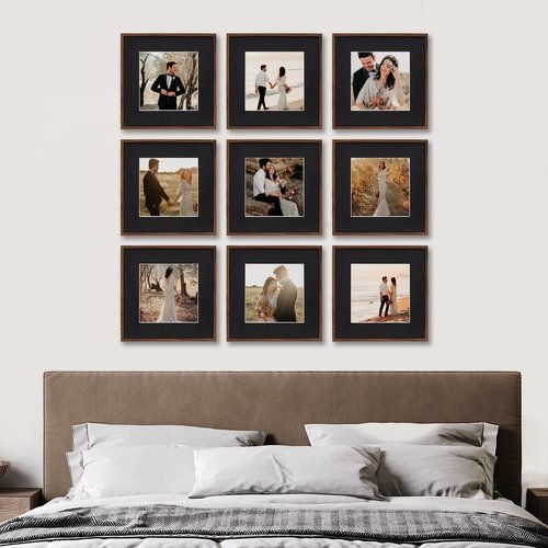 Camden Reed 9 Piece Gallery Wall Frame Set, matted frames feature Photograph or Art Print, 8x8, Walnut Woodgrain Finish