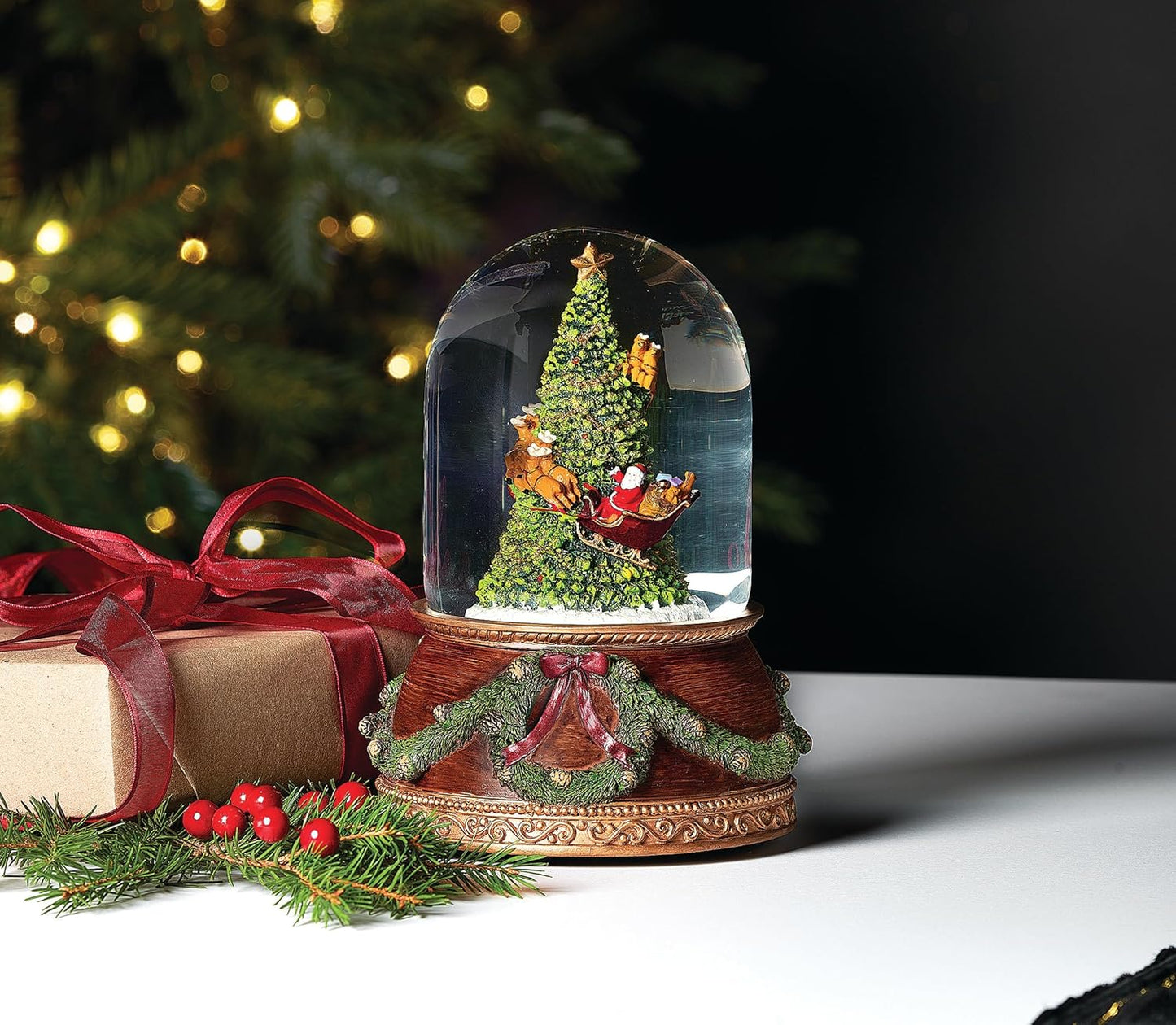 Santa Musical Snow Globe | Rotating Christmas Tree Glitter Dome - 120mm (7.75 Inch)