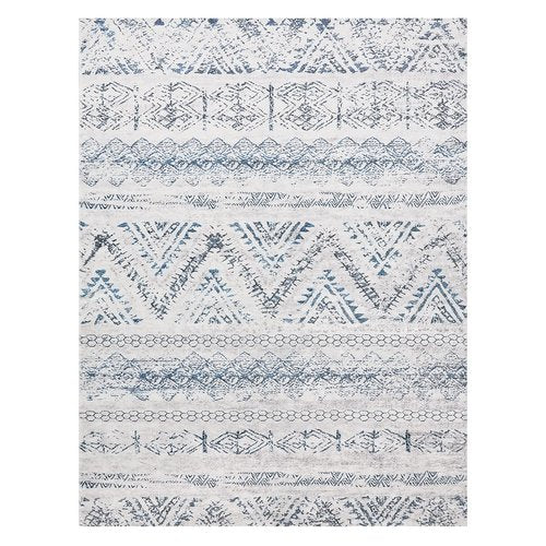Area Rug Living Room Carpet: 5x7 Large Moroccan Soft Fluffy Geometric Washable Bedroom Rugs Dining Room Home Office Nursery Low Pile Decor Under Kitchen Table Blue/Ivory